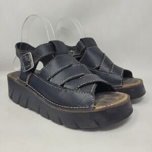 Vintage MIA Sandals 8.5M Black Leather Buckle Chunky Sole Fisherman Y2K Platform
